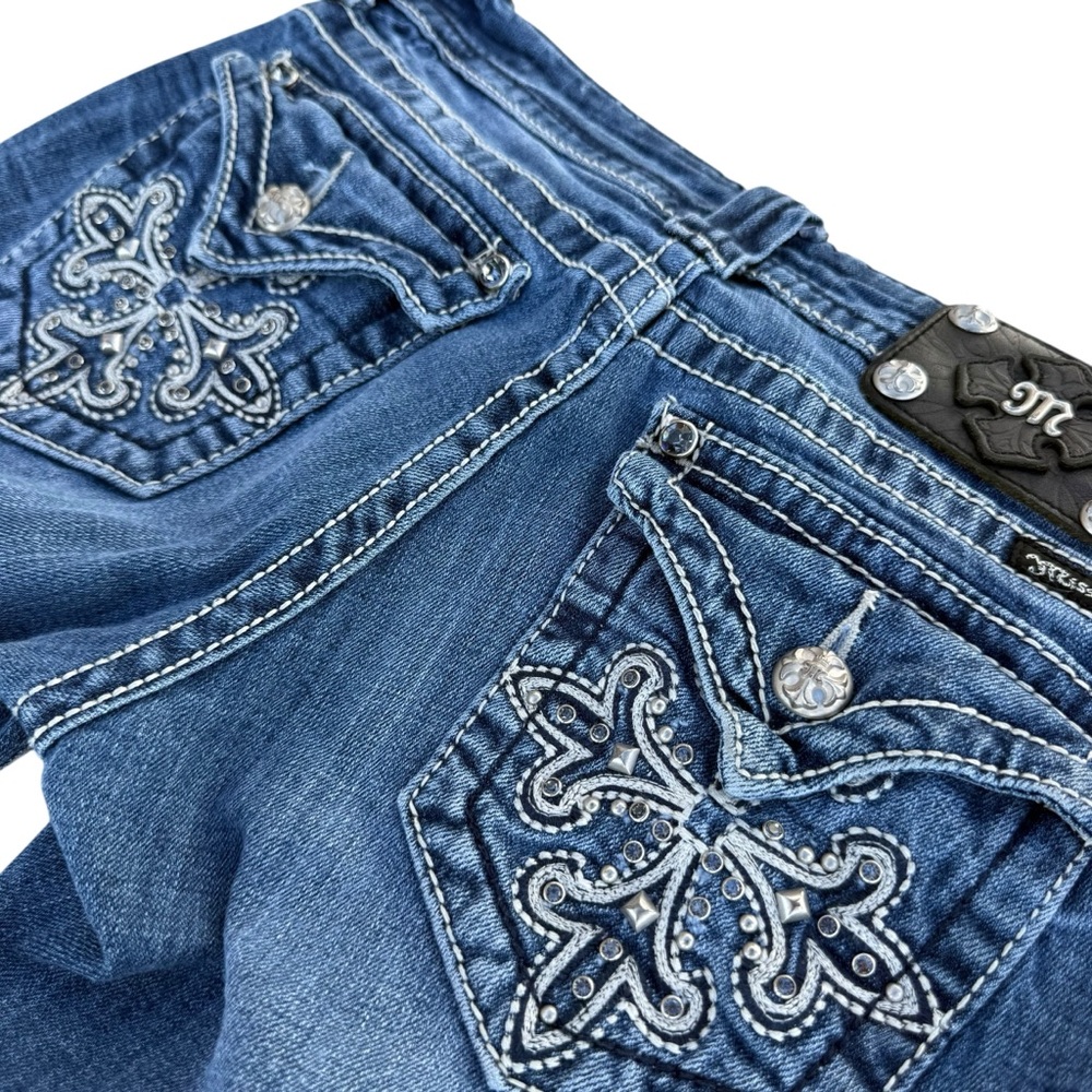 Miss Me Denim Boot Cut Jeans with Cross Embellished Pockets